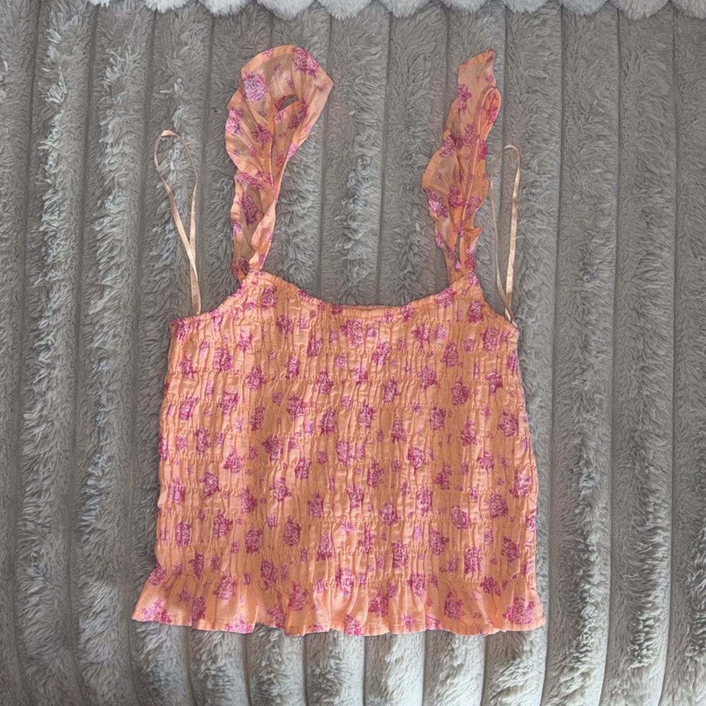 Victorias Secret Pink Women’s Pink Floral Smocked Tank Top Size M